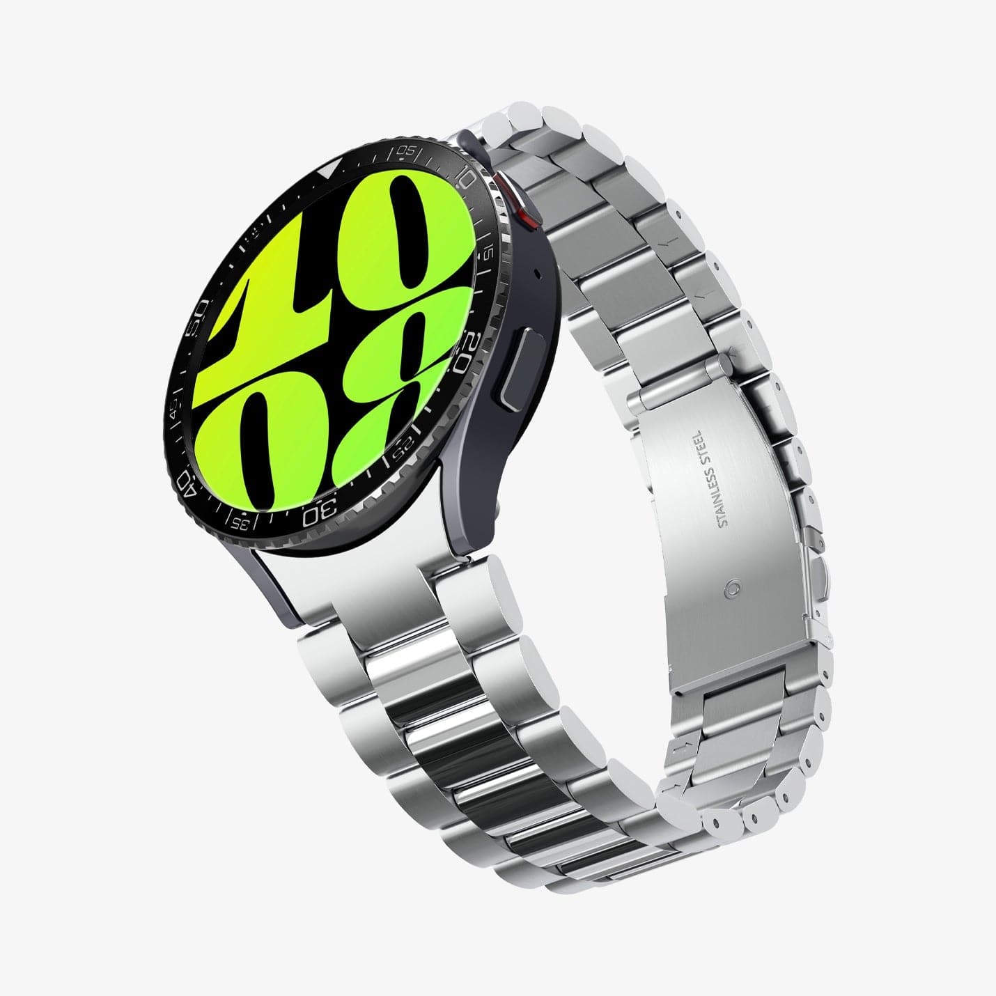 ACS06865 - Galaxy Watch 6 (44mm) Bezel Tune in black showing the front, bottom and side