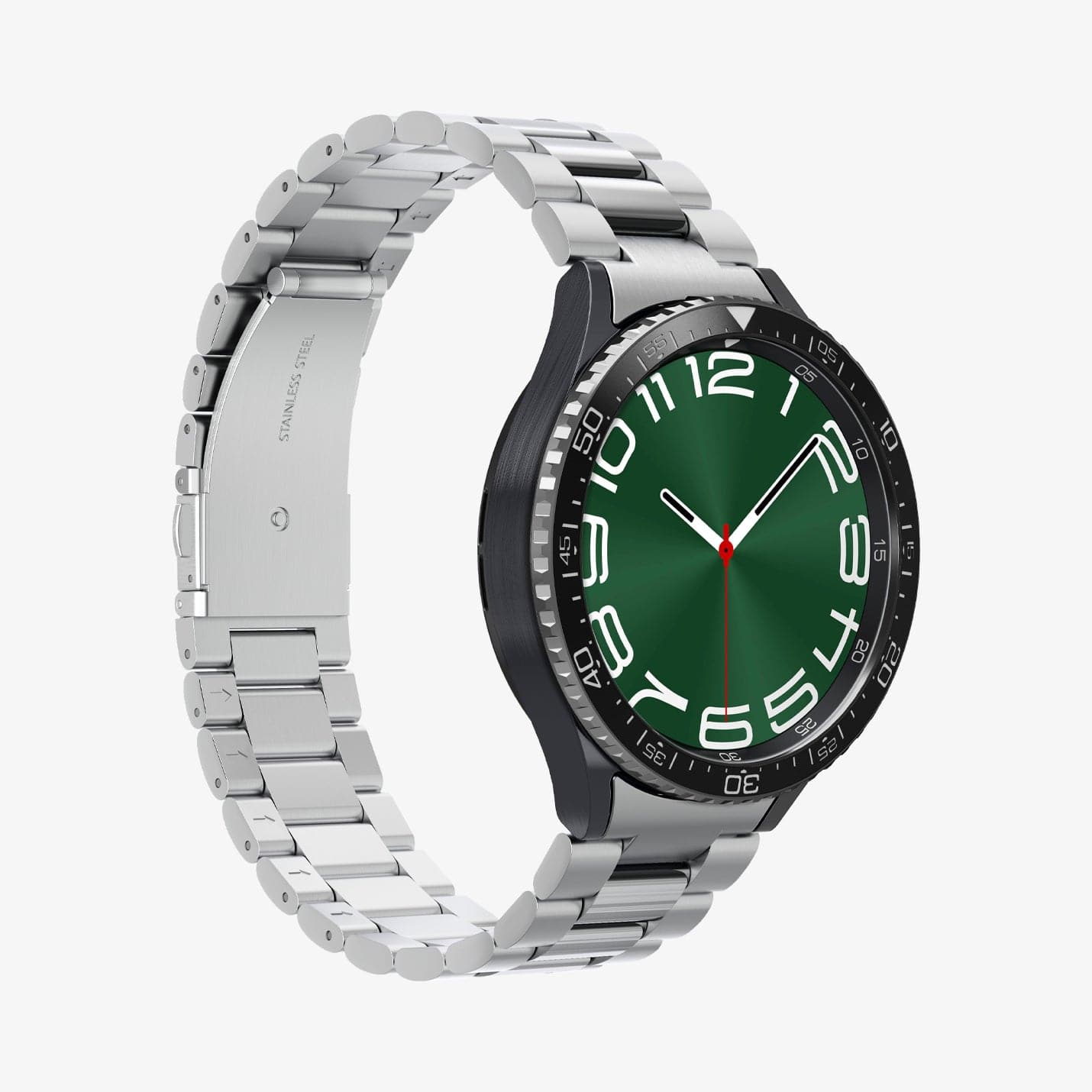 ACS06864 - Galaxy Watch 6 Classic (47mm) Bezel Tune in black showing the front and partial side