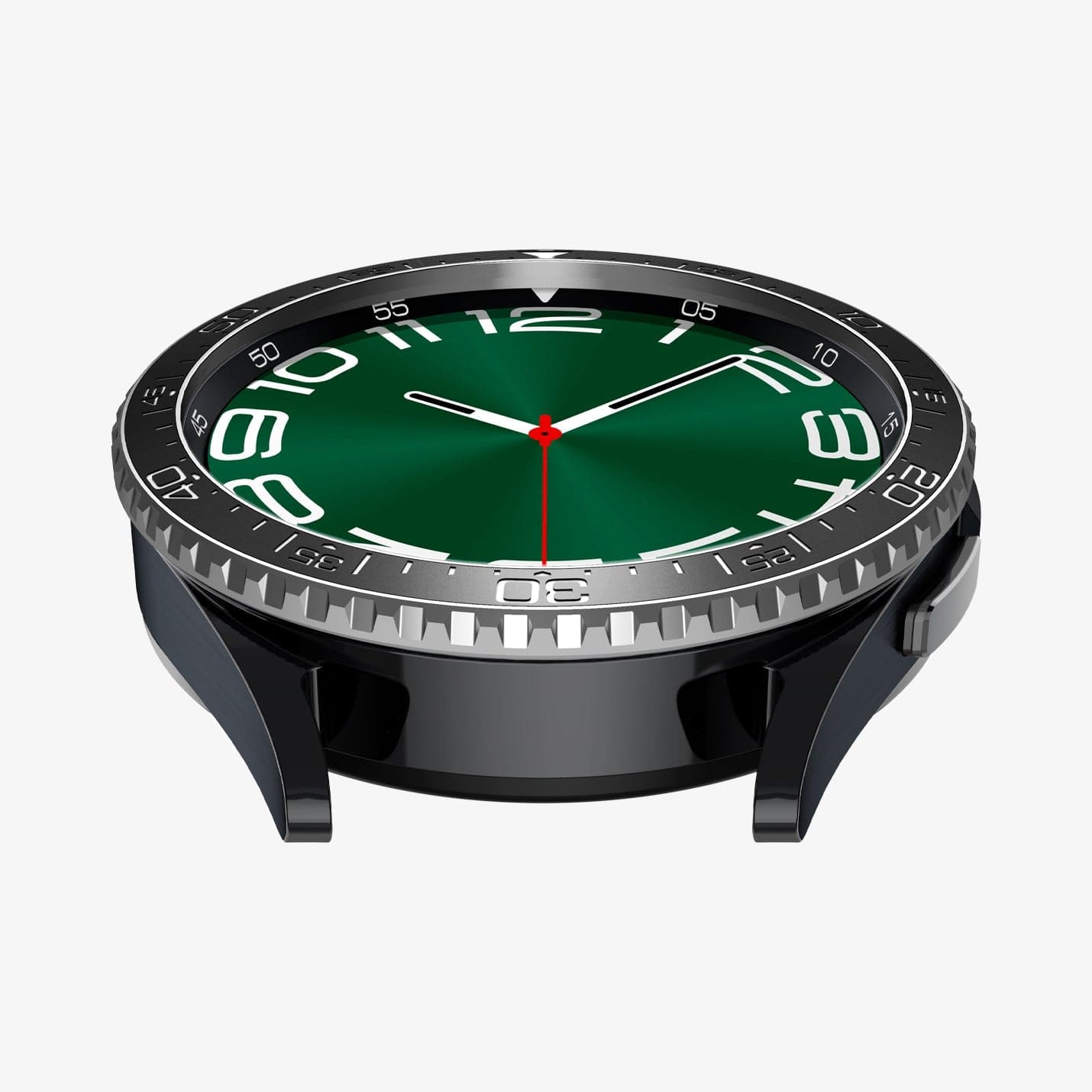 ACS06864 - Galaxy Watch 6 Classic (47mm) Bezel Tune in black showing the front and bottom of watch face