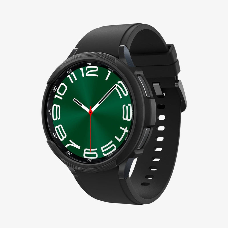 ACS06394 - Galaxy Watch 6 Classic (47mm) Case Liquid Air in matte black showing the front and partial inside of band