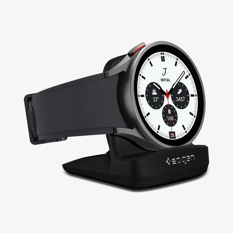 AMP05302 - Galaxy Watch Night Stand S353 in black showing the front and side with watch on stand