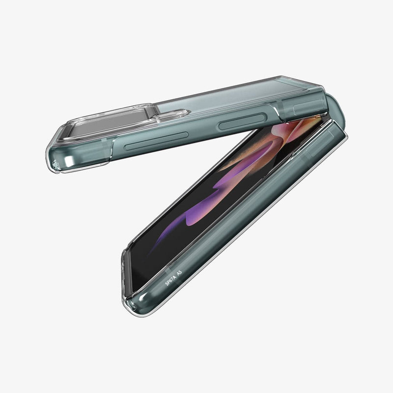 ACS03085 - Galaxy Z Flip 3 Case AirSkin in crystal clear showing the side with device mostly closed