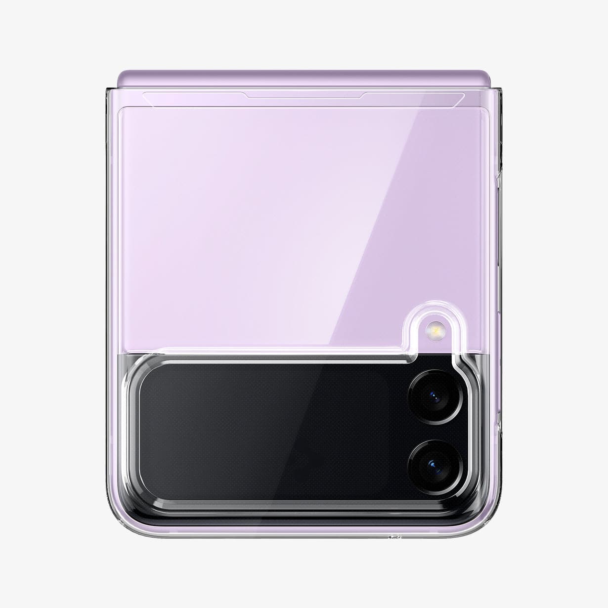 ACS03085 - Galaxy Z Flip 3 Case AirSkin in crystal clear showing the top portion of the back with device fully closed