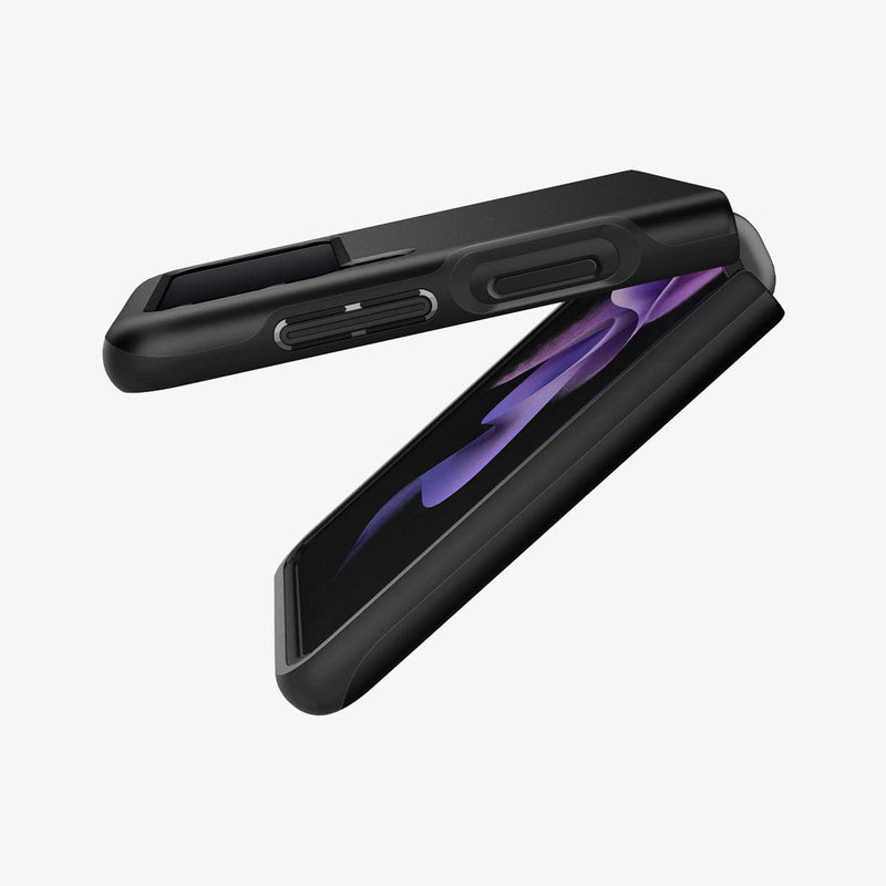 ACS03079 - Galaxy Z Flip 3 Case Thin Fit in black showing the side with device partially closed