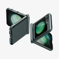ACS06228 - Galaxy Z Flip 5 Case Tough Armor Pro in abyss green showing the back, front and sides of two devices