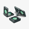 ACS06228 - Galaxy Z Flip 5 Case Tough Armor Pro in abyss green showing the back and side of multiple devices