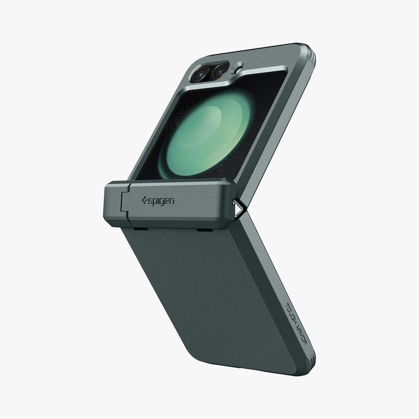 ACS06228 - Galaxy Z Flip 5 Case Tough Armor Pro in abyss green showing the back and side