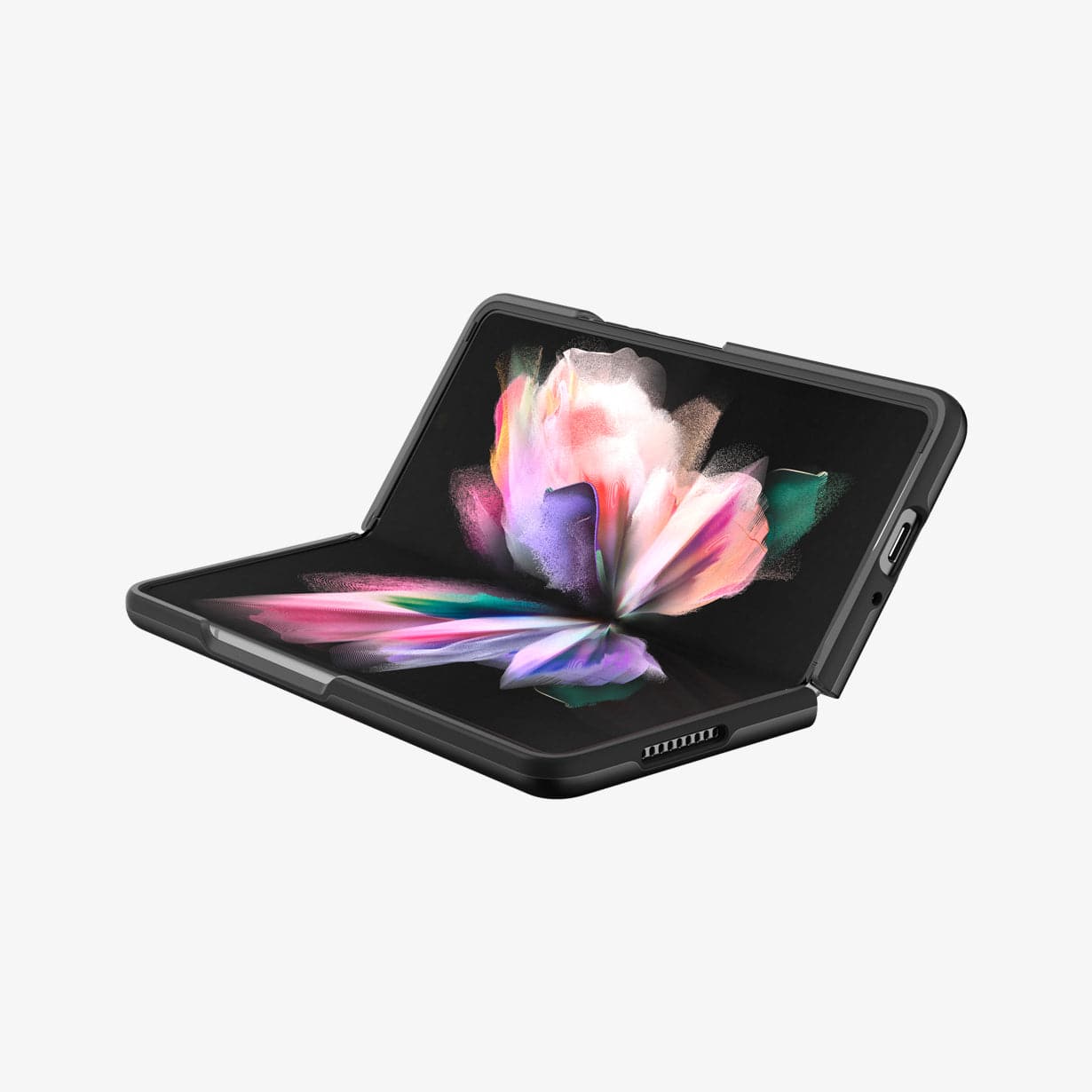 ACS03075 - Galaxy Z Fold 3 Case Thin Fit in black showing the inside, bottom, and side