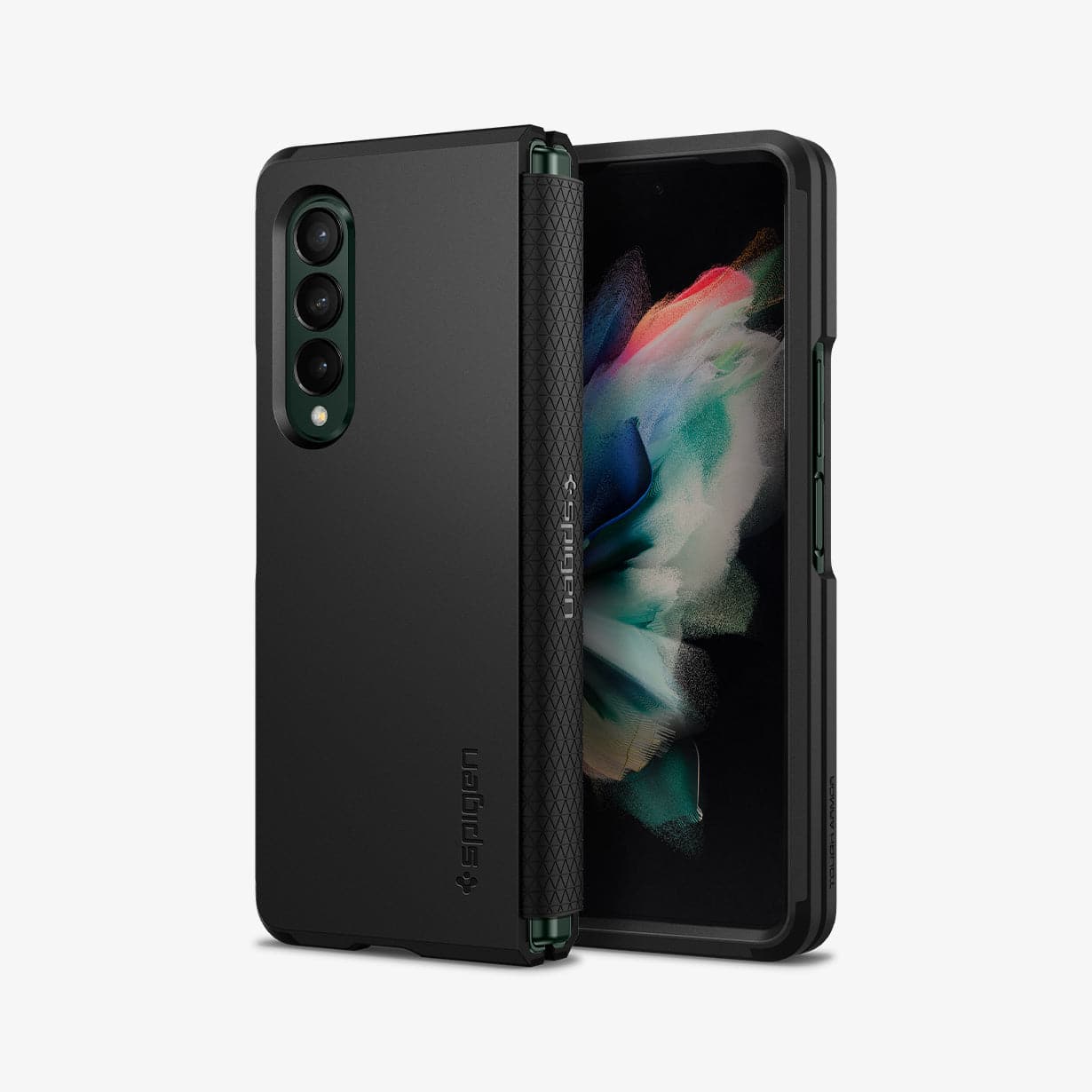 ACS03077 - Galaxy Z Fold 3 Case Tough Armor in black showing the front and back with device closed