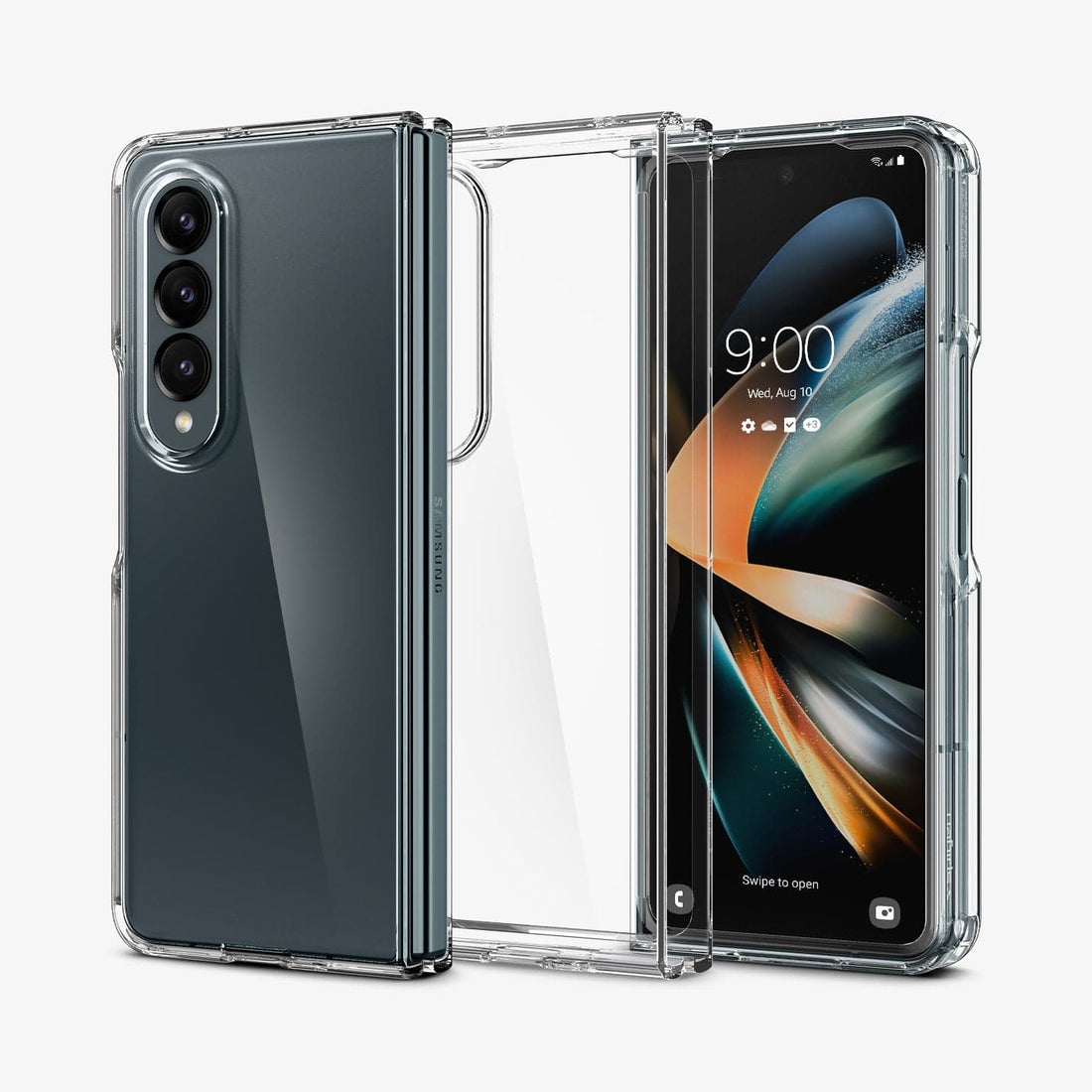ACS05100 - Galaxy Z Fold 4 Case Ultra Hybrid in crystal clear showing the back and front