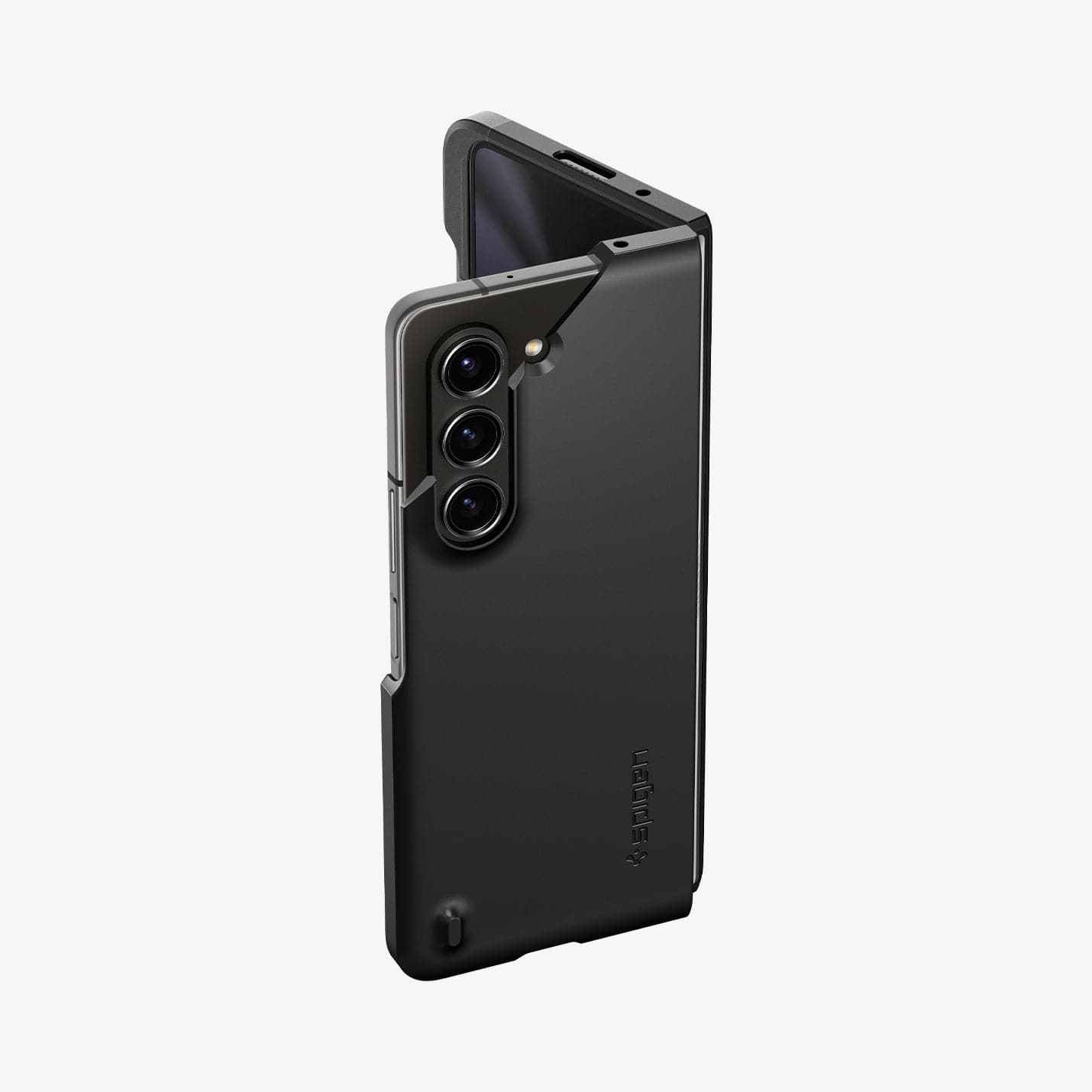 ACS06209 - Galaxy Z Fold 5 Case Thin Fit Pro in black showing the back and top with device half open