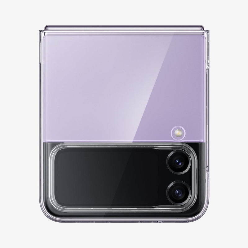 ACS05112 - Galaxy Z Flip 4 Case AirSkin in crystal clear showing the back with camera lens with device folded