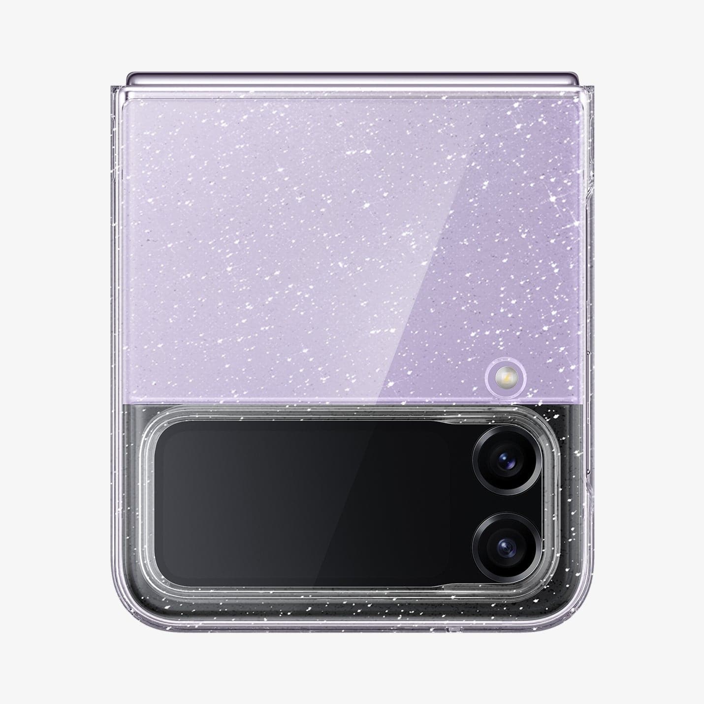ACS05113 - Galaxy Z Flip 4 Case Air Skin Glitter in crystal quartz showing the back with camera lens with device folded