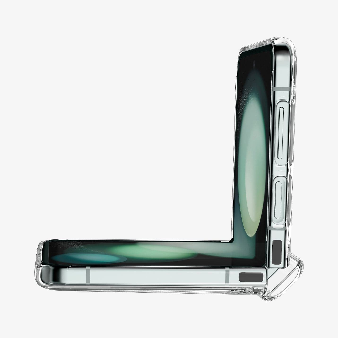 ACS06844 - Galaxy Z Flip 5 Case Thin Fit Pro in crystal clear showing the side and front with device half open