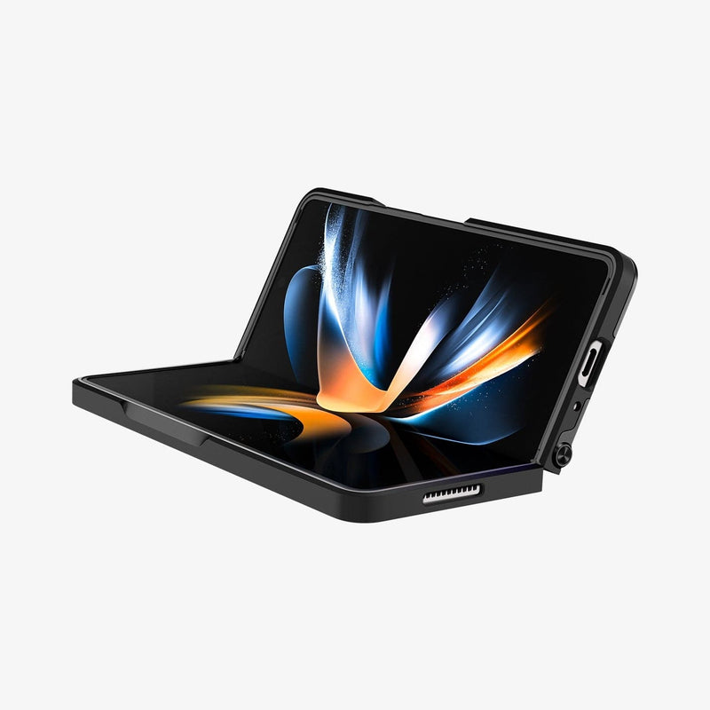 ACS05106 - Galaxy Z Fold 4 Case Neo Hybrid S in black showing the front and bottom and partially opened