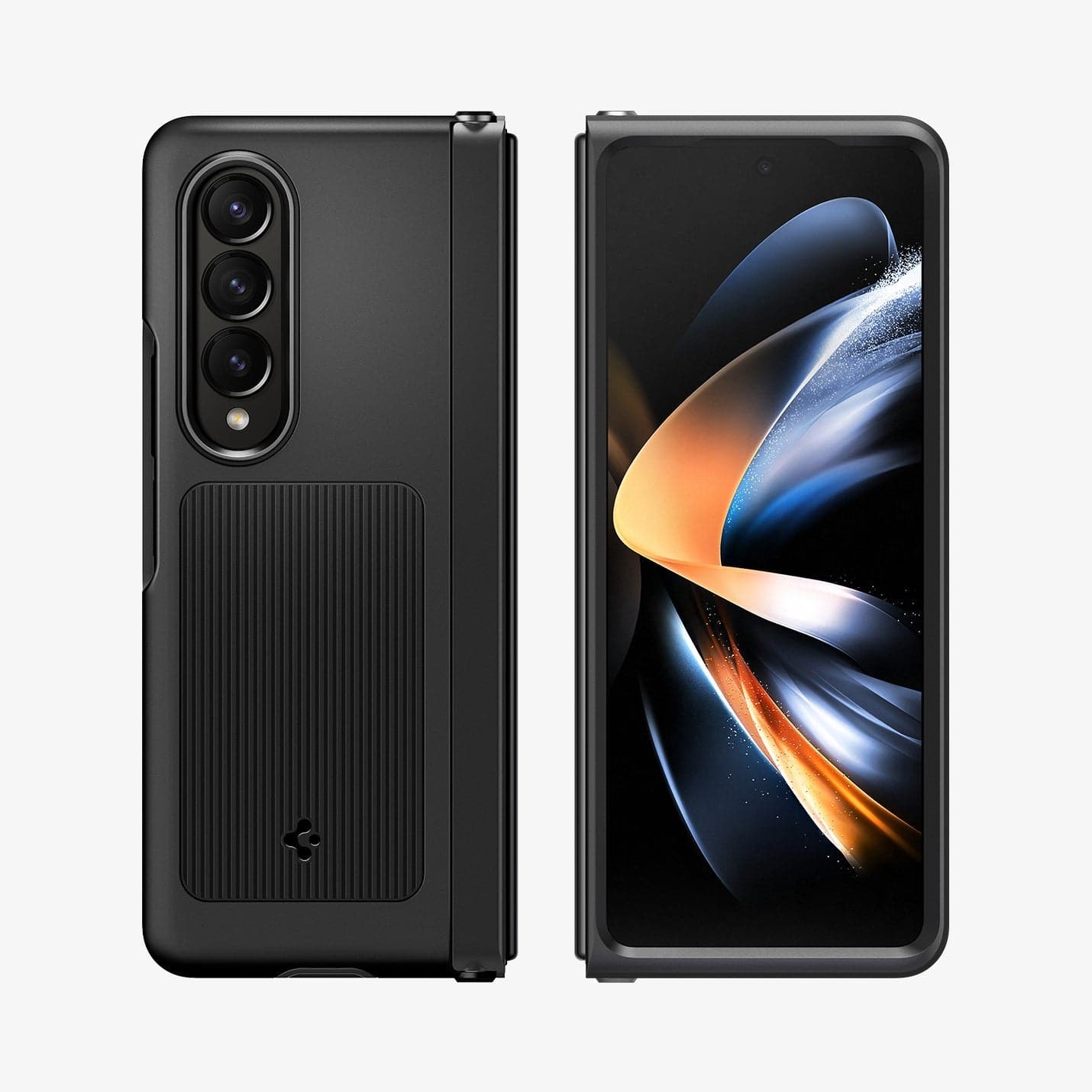 ACS05106 - Galaxy Z Fold 4 Case Neo Hybrid S in black showing the back and front with space in between