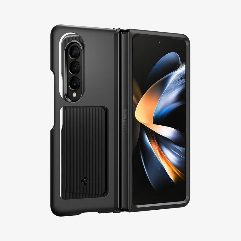 ACS05106 - Galaxy Z Fold 4 Case Neo Hybrid S in black showing the front, built in kickstand and partial back