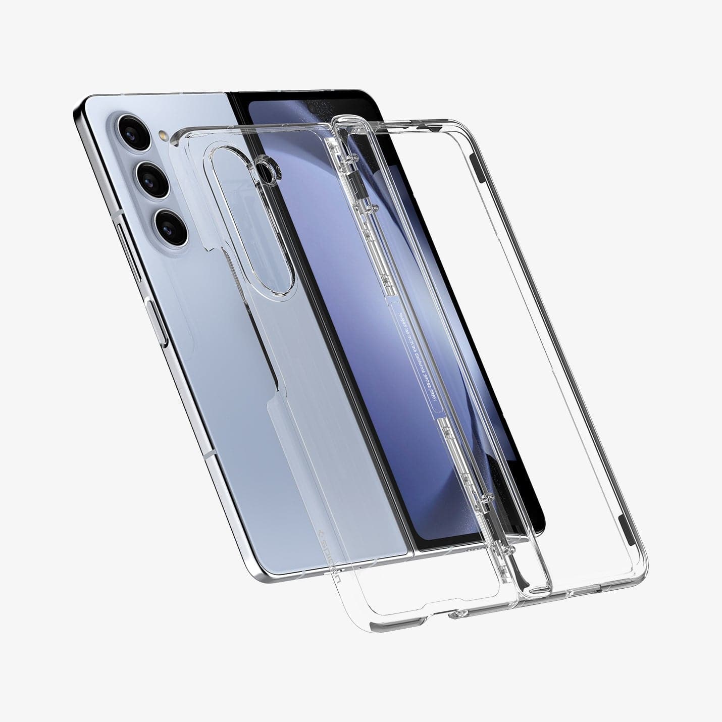 ACS06516 - Galaxy Z Fold 5 Case Thin Fit Pro in crystal clear showing the back and front with case hovering away from device