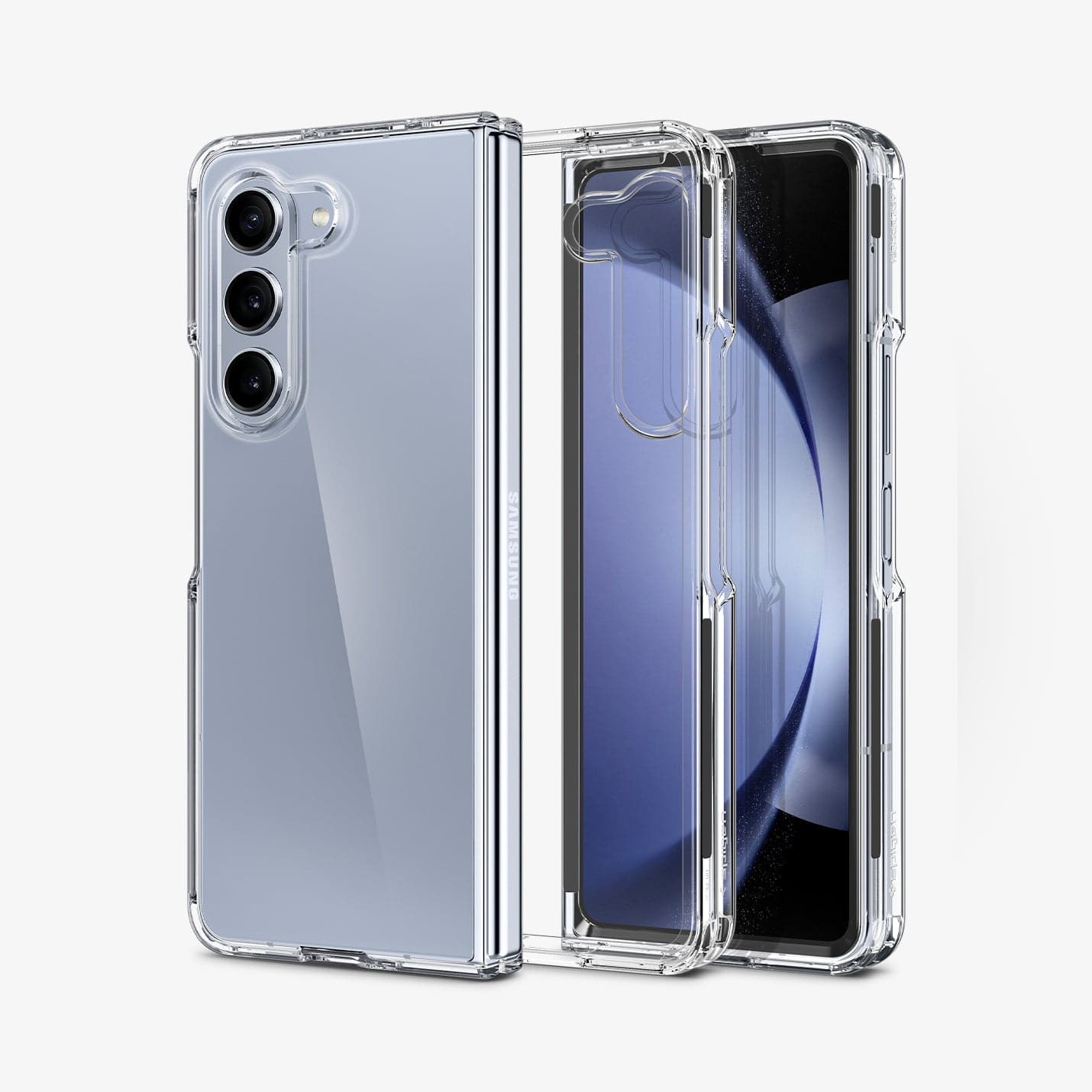 ACS06221 - Galaxy Z Fold 5 Case Ultra Hybrid in crystal clear showing the back, inside and front