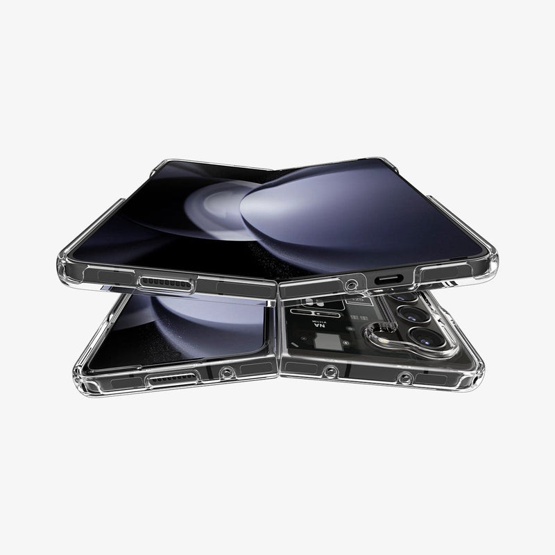 ACS06431 - Galaxy Z Fold 5 Case Ultra Hybrid Zero One showing the front fully open of one device hovering over another device