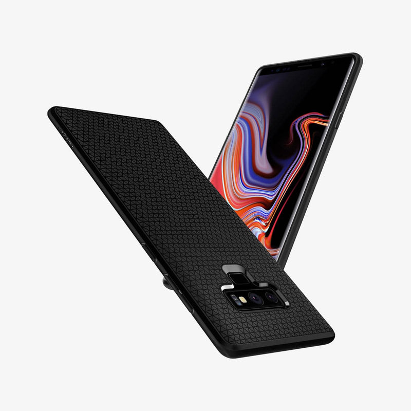 599CS24580 - Galaxy Note 9 Liquid Air Case in black showing the back, front and sides