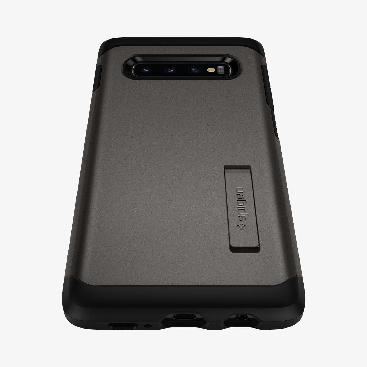 605CS25804 - Galaxy S10 Tough Armor Case in gunmetal showing the back and bottom zoomed in