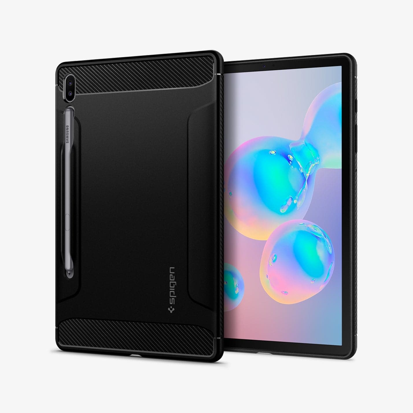 ACS00220 - Galaxy Tab S6 Case Rugged Armor in matte black showing the back and front