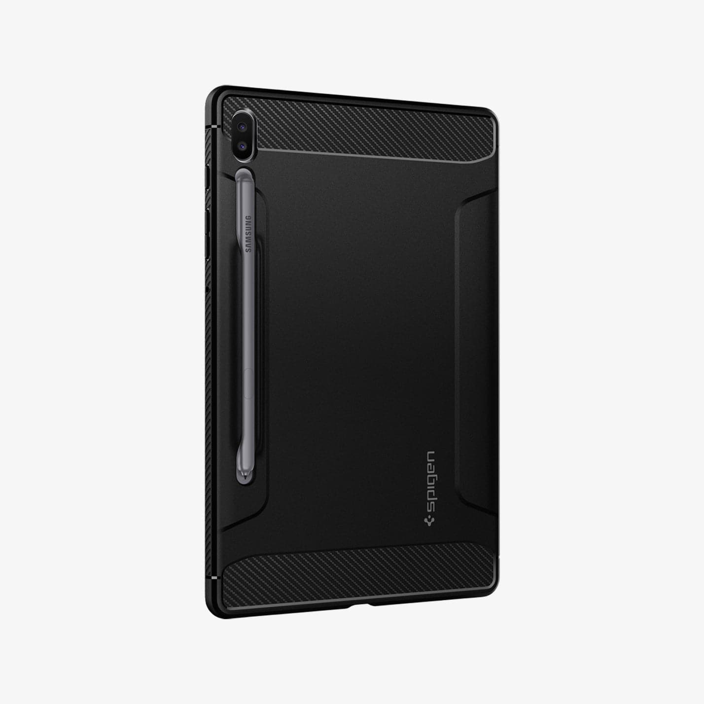 ACS00220 - Galaxy Tab S6 Case Rugged Armor in matte black showing the back and partial side