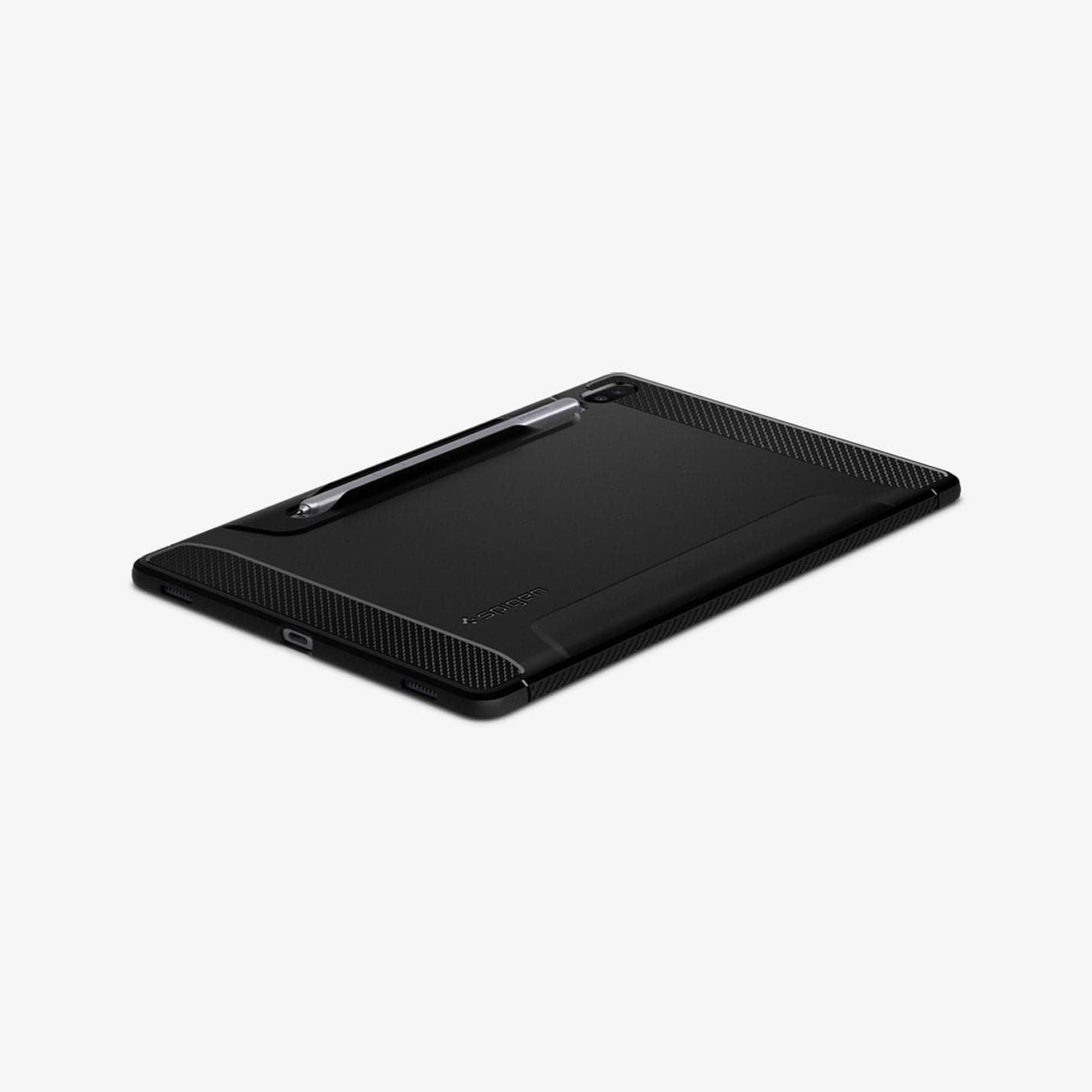 ACS00220 - Galaxy Tab S6 Case Rugged Armor in matte black showing the back, side and bottom