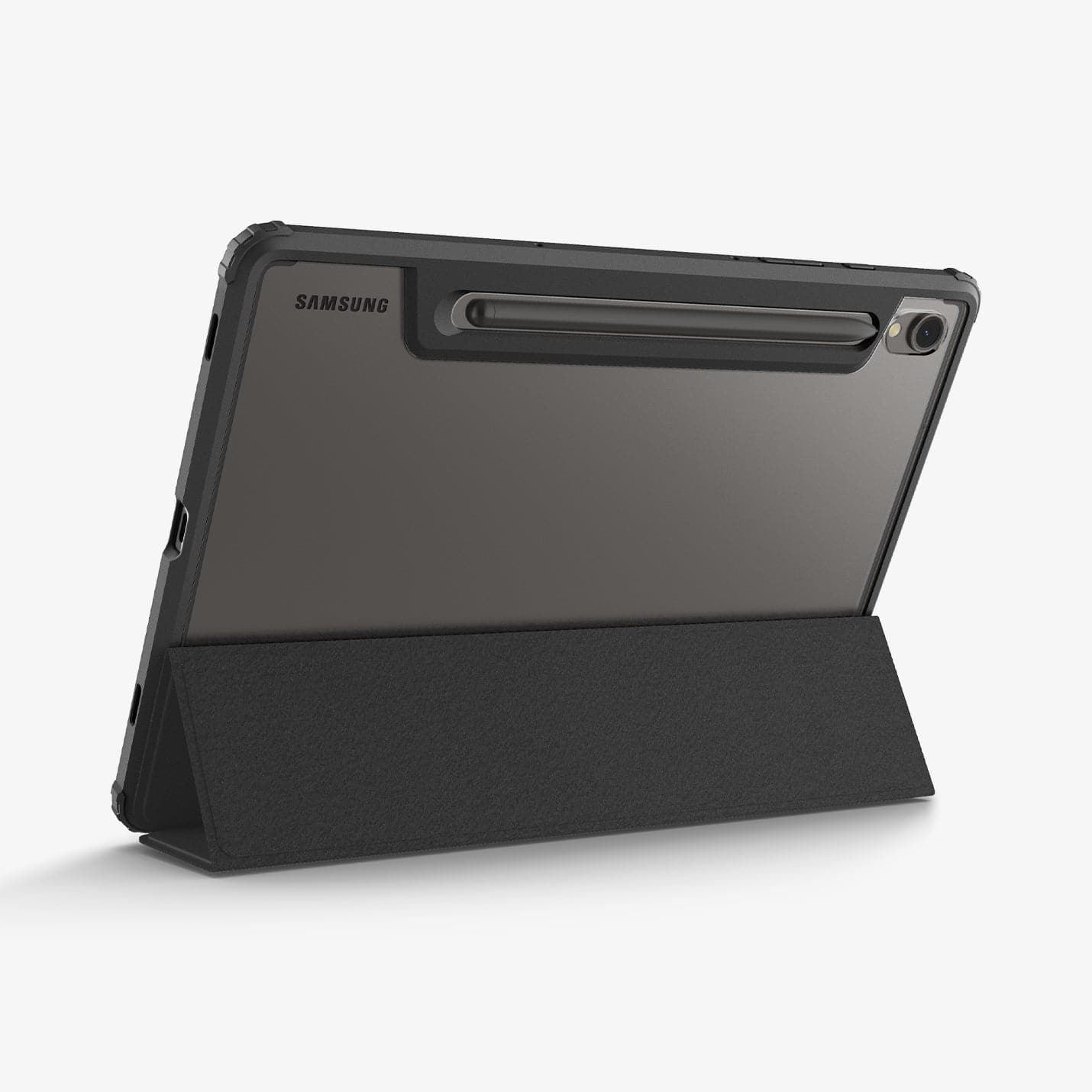 ACS07077 - Galaxy Tab S9 Case Ultra Hybrid Pro in black showing the back with device propped up by built in kickstand