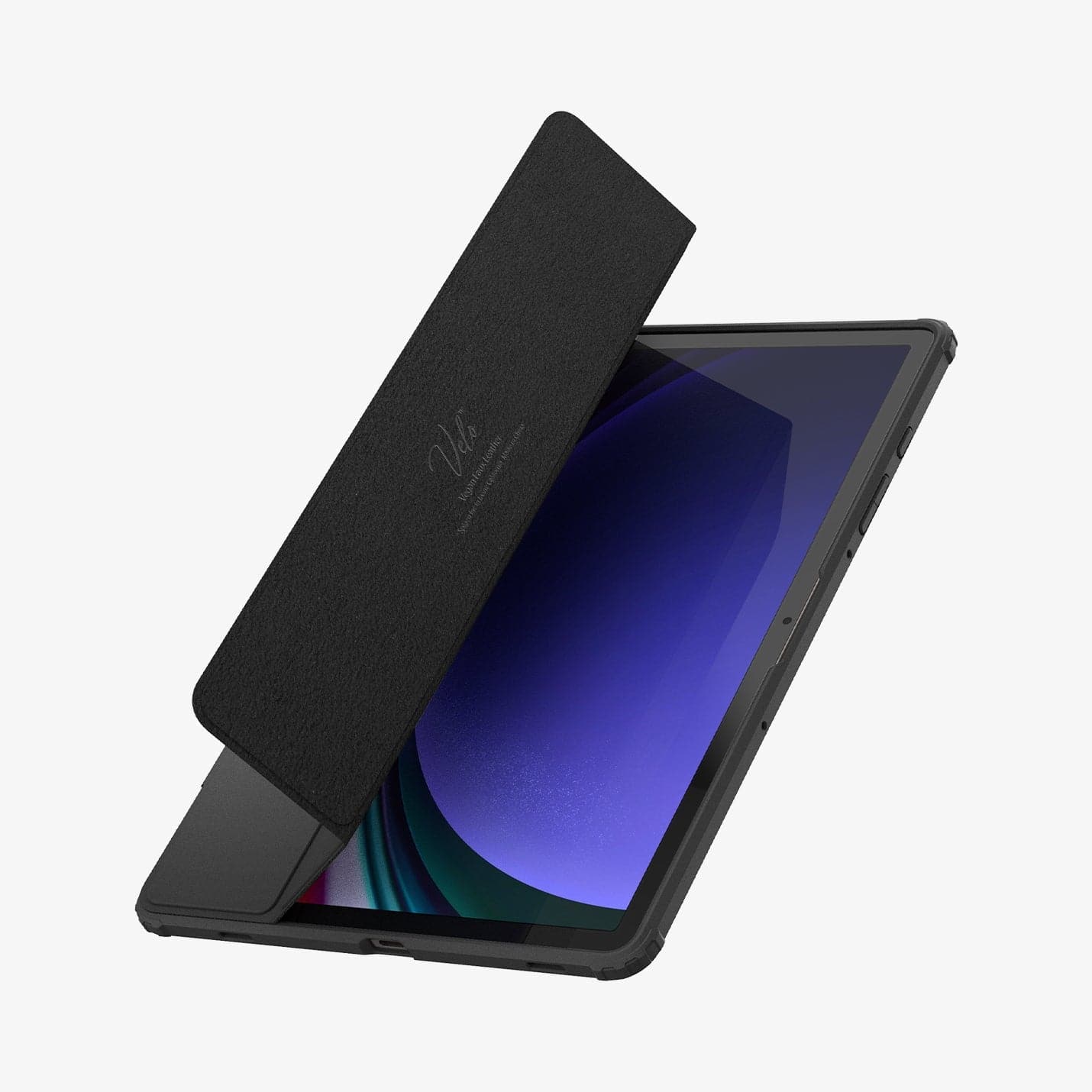 ACS07077 - Galaxy Tab S9 Case Ultra Hybrid Pro in black showing the front with cover half open