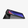 ACS07077 - Galaxy Tab S9 Case Ultra Hybrid Pro in black showing the front and bottom with device propped up by built in kickstand