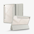 ACS06838 - Galaxy Tab S9 Case Ultra Hybrid Pro in gray showing the back, front and device propped up by built in kickstand