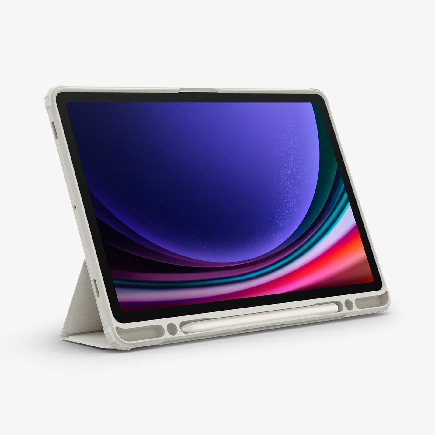 ACS06838 - Galaxy Tab S9 Case Ultra Hybrid Pro in gray showing the front with device propped up by built in kickstand