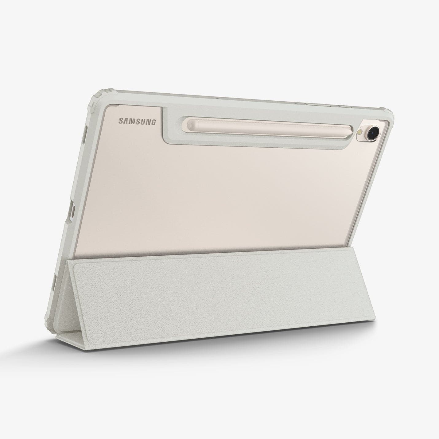 ACS06838 - Galaxy Tab S9 Case Ultra Hybrid Pro in gray showing the back with device propped up by built in kickstand
