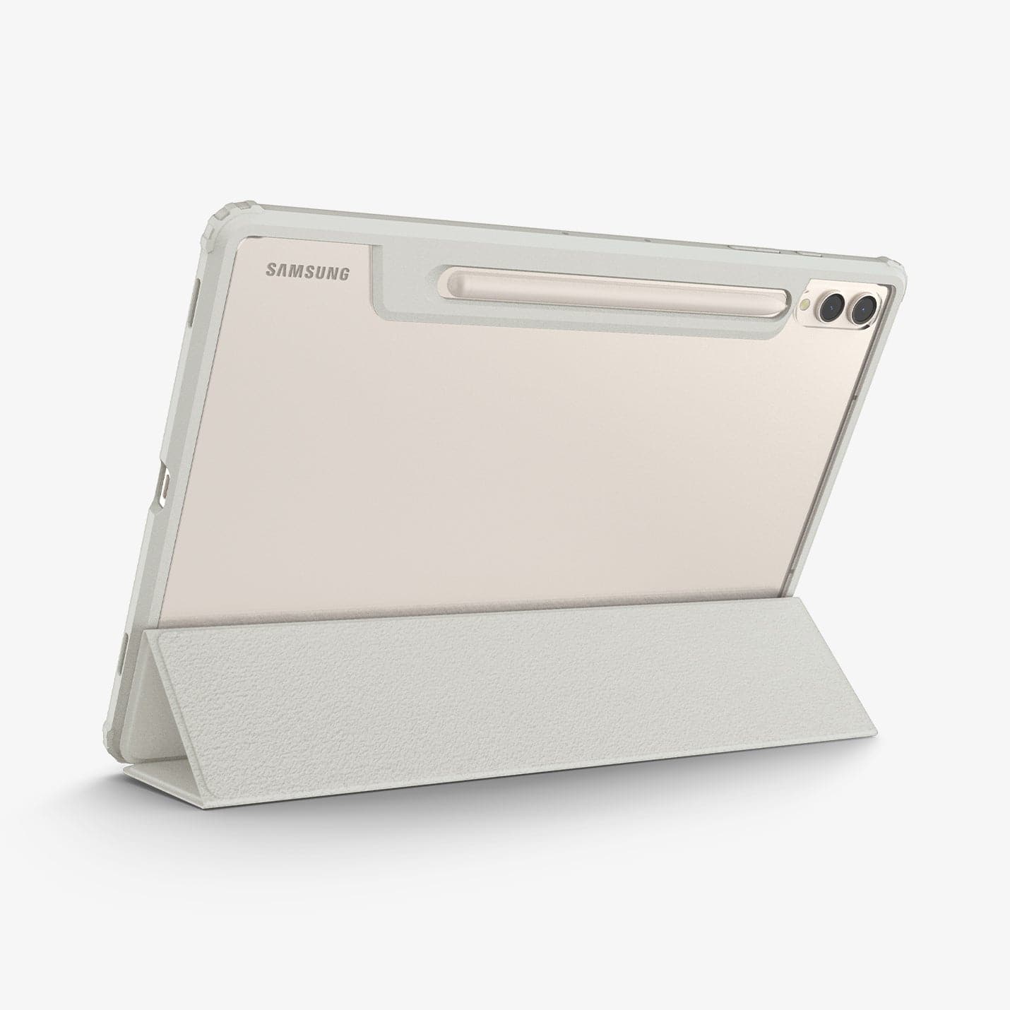 ACS06836 - Galaxy Tab S9+ Case Ultra Hybrid Pro in gray showing the back with device propped up by built in kickstand