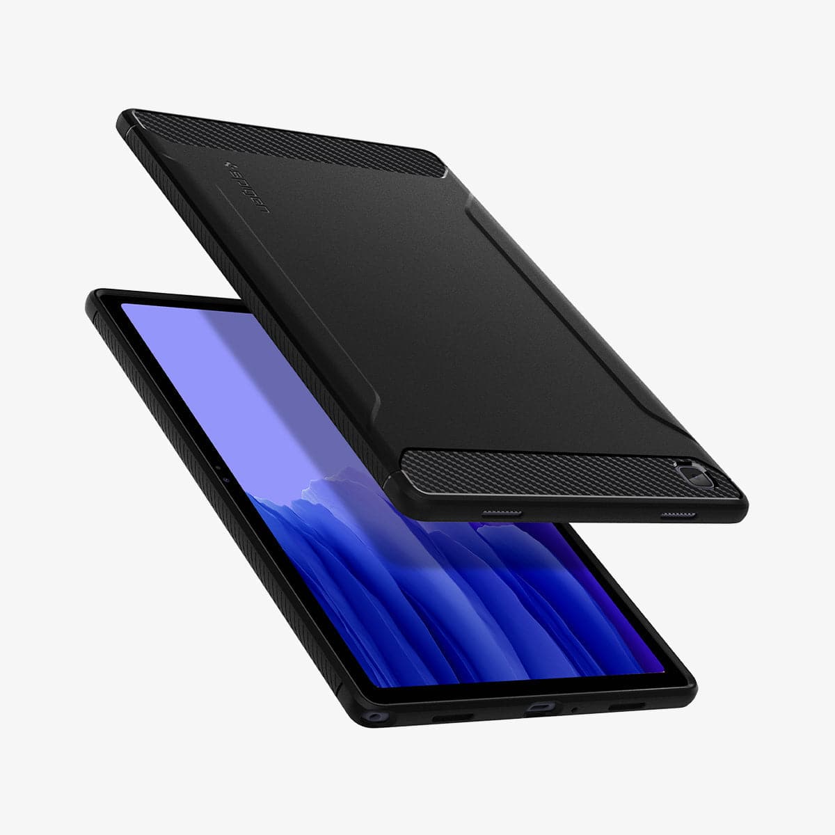 ACS01562 - Galaxy Tab A7 Case Rugged Armor in matte black showing the back, front and sides