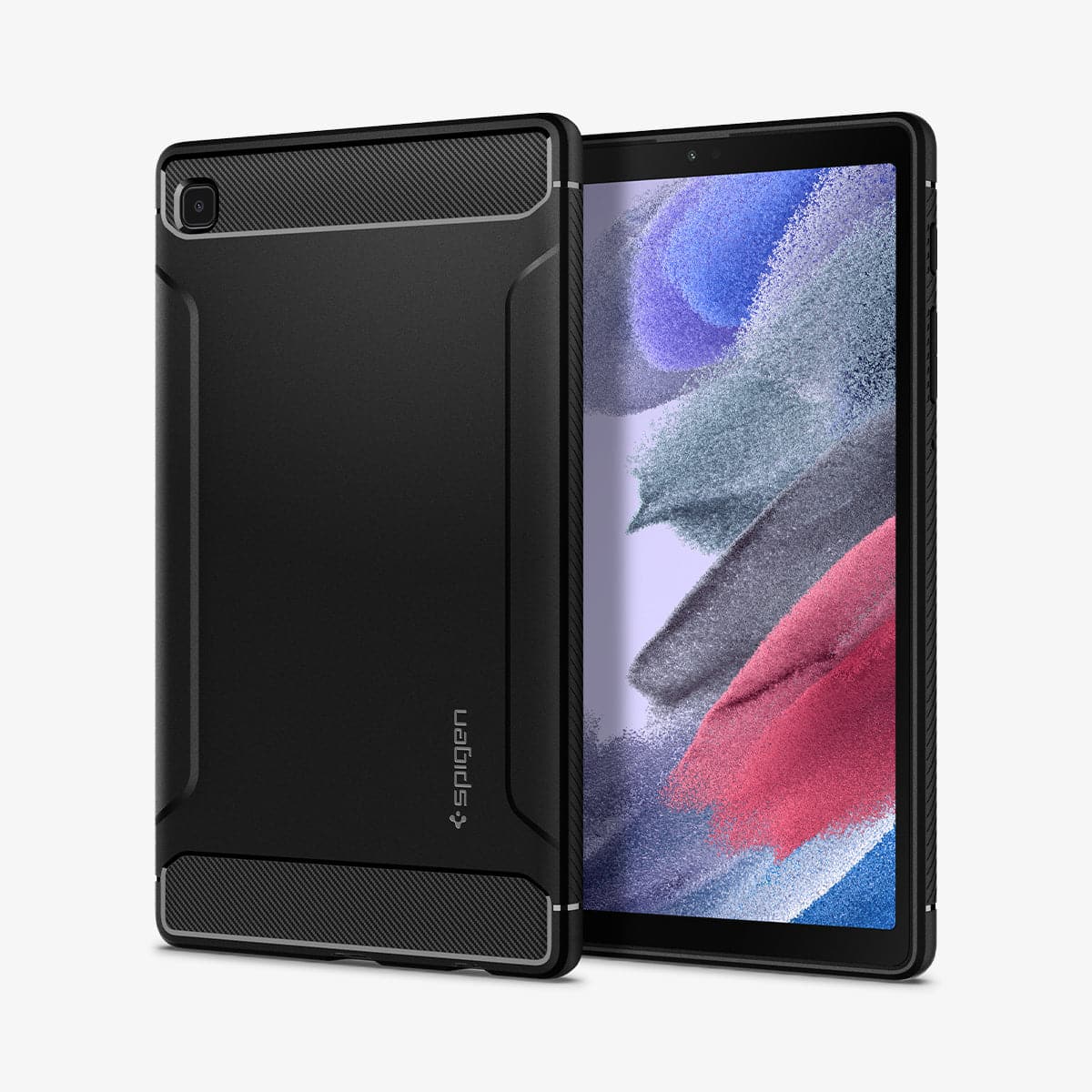 ACS02863 - Galaxy Tab A7 Lite Case Rugged Armor in matte black showing the back and front
