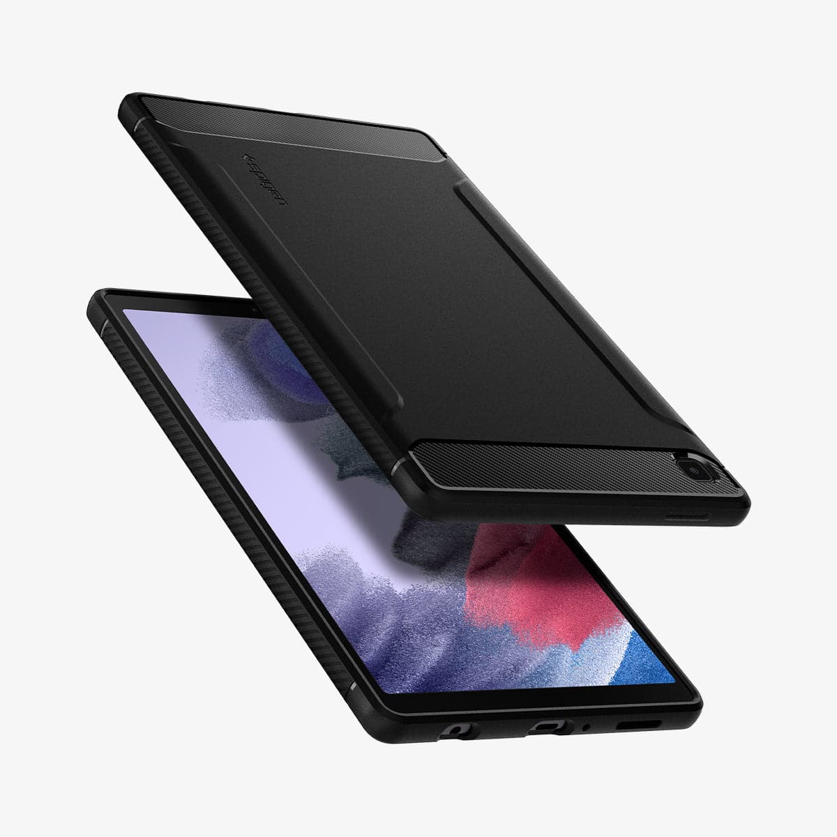 ACS02863 - Galaxy Tab A7 Lite Case Rugged Armor in matte black showing the back, front and sides