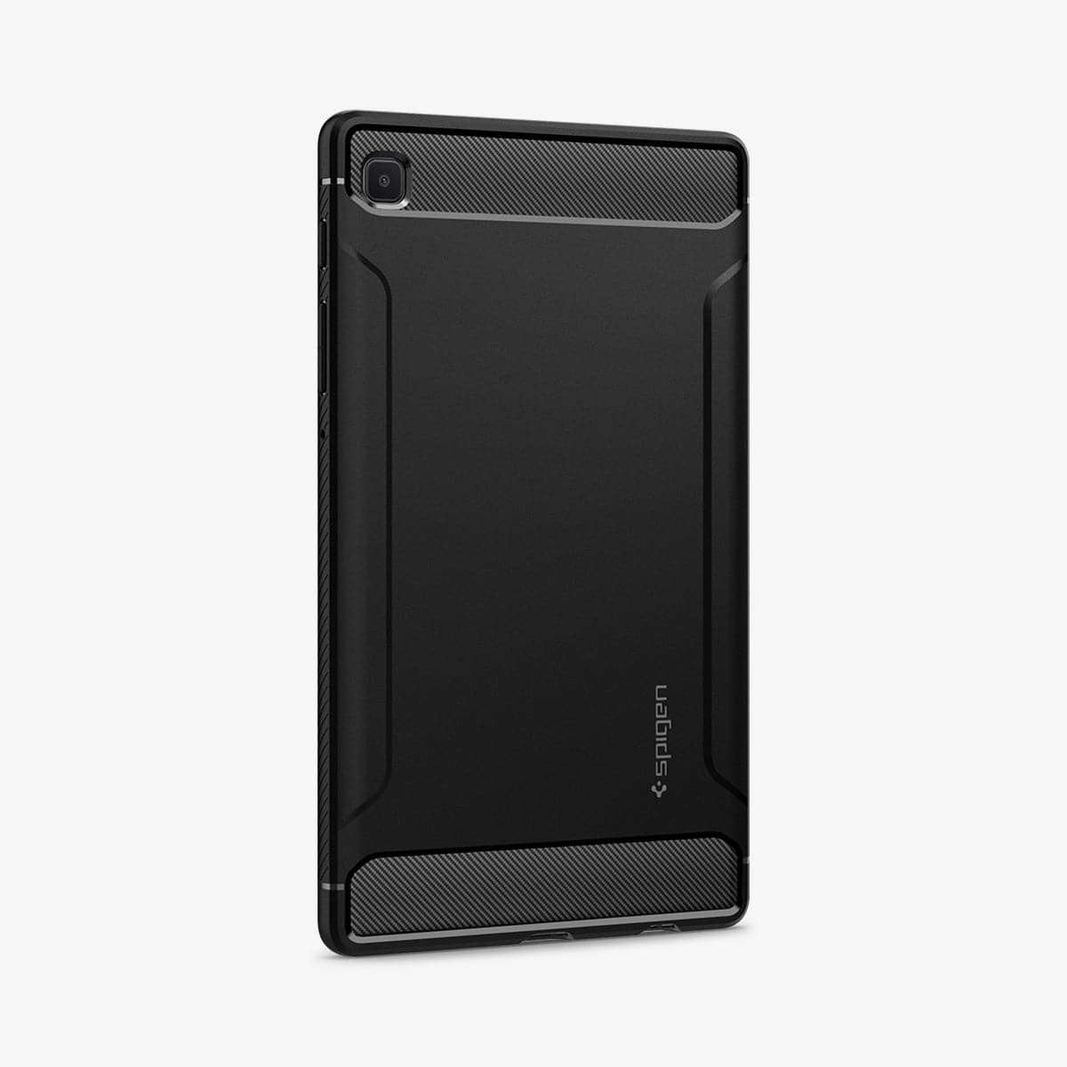ACS02863 - Galaxy Tab A7 Lite Case Rugged Armor in matte black showing the back and partial side