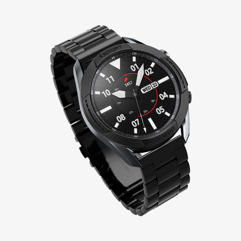 AMP02238 - Galaxy Watch 3 (45mm) Chrono Shield in black showing the front and partial inside of band