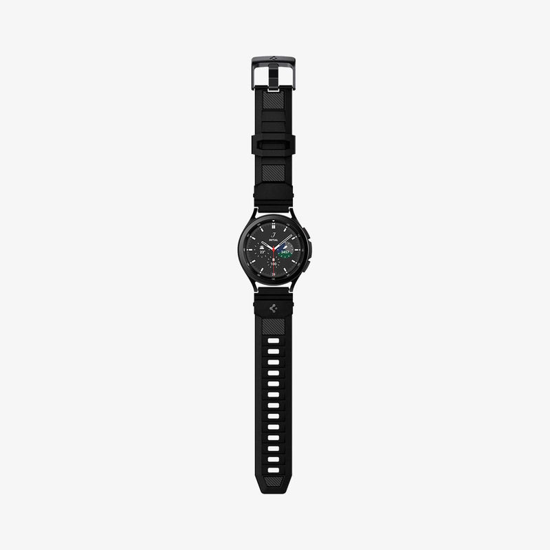 AMP04031 - Galaxy Watch Band (20mm) Rugged Armor in matte black showing the front with watch band laid out flat