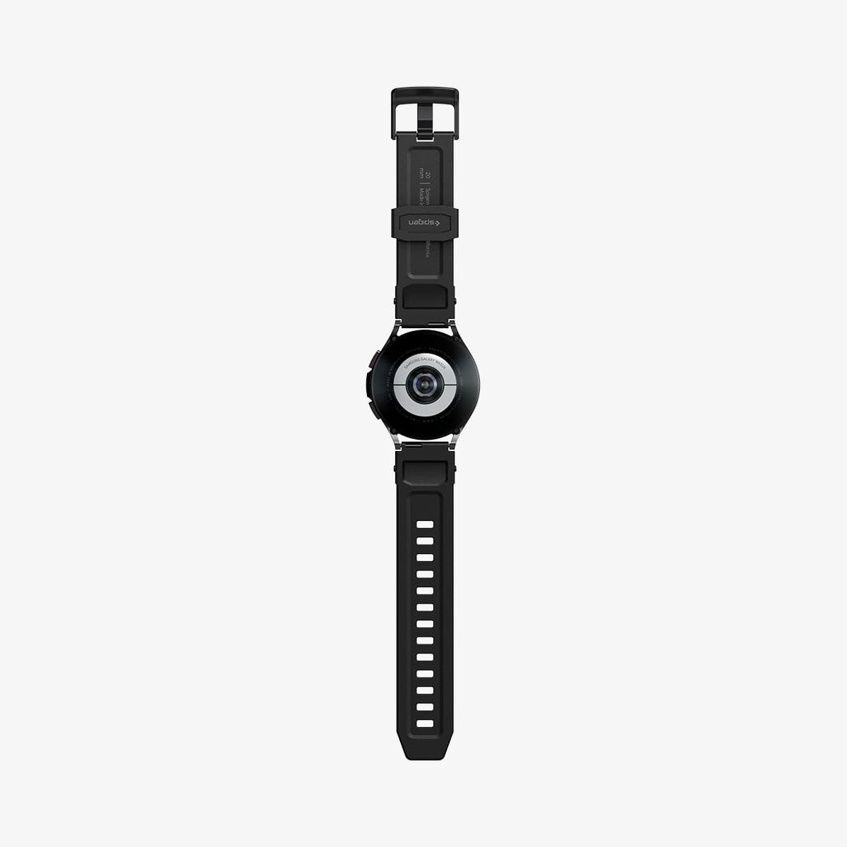 AMP04031 - Galaxy Watch Band (20mm) Rugged Armor in matte black showing the back with watch band laid out flat