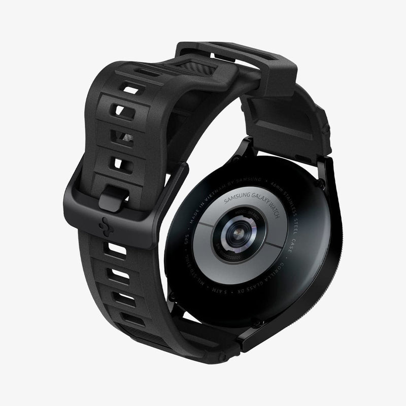 AMP04031 - Galaxy Watch Band (20mm) Rugged Armor in matte black showing the back and inside of band