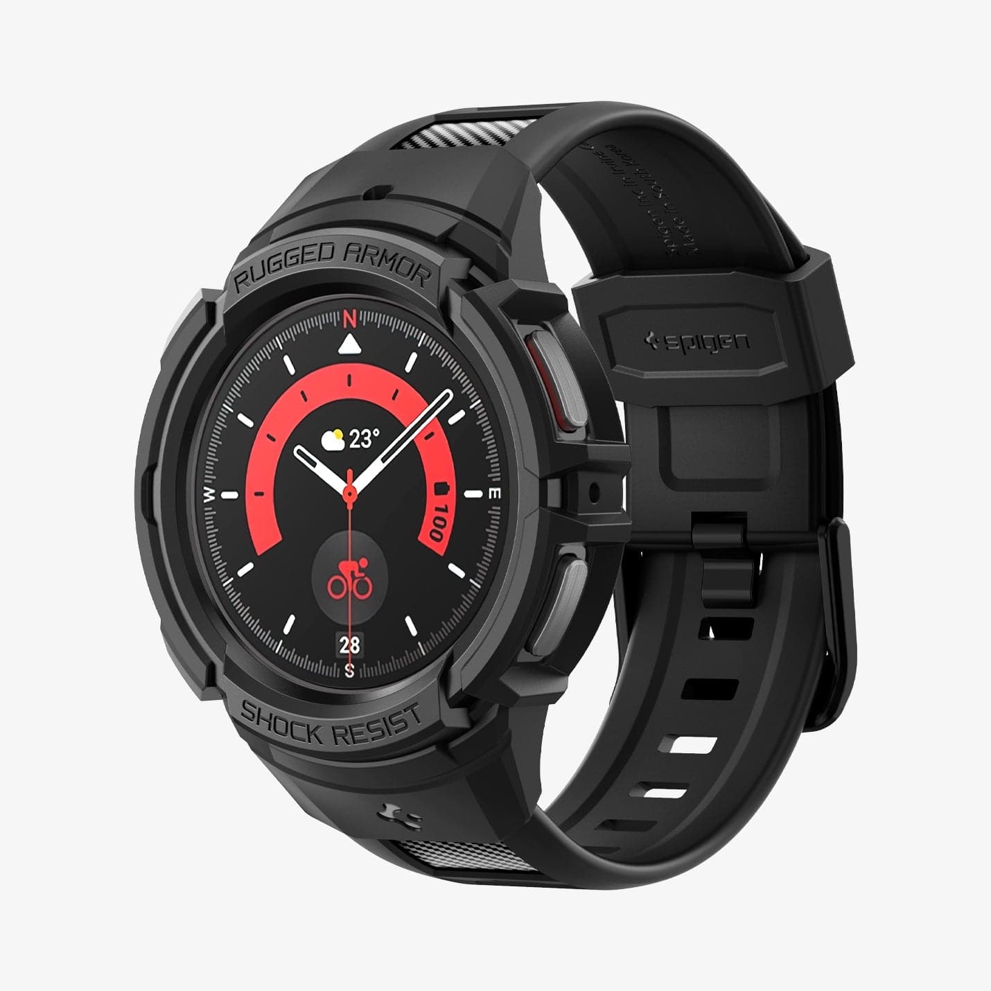 ACS05301 - Galaxy Watch 5 Pro (45mm) Case Rugged Armor Pro in black showing the front and inside of band
