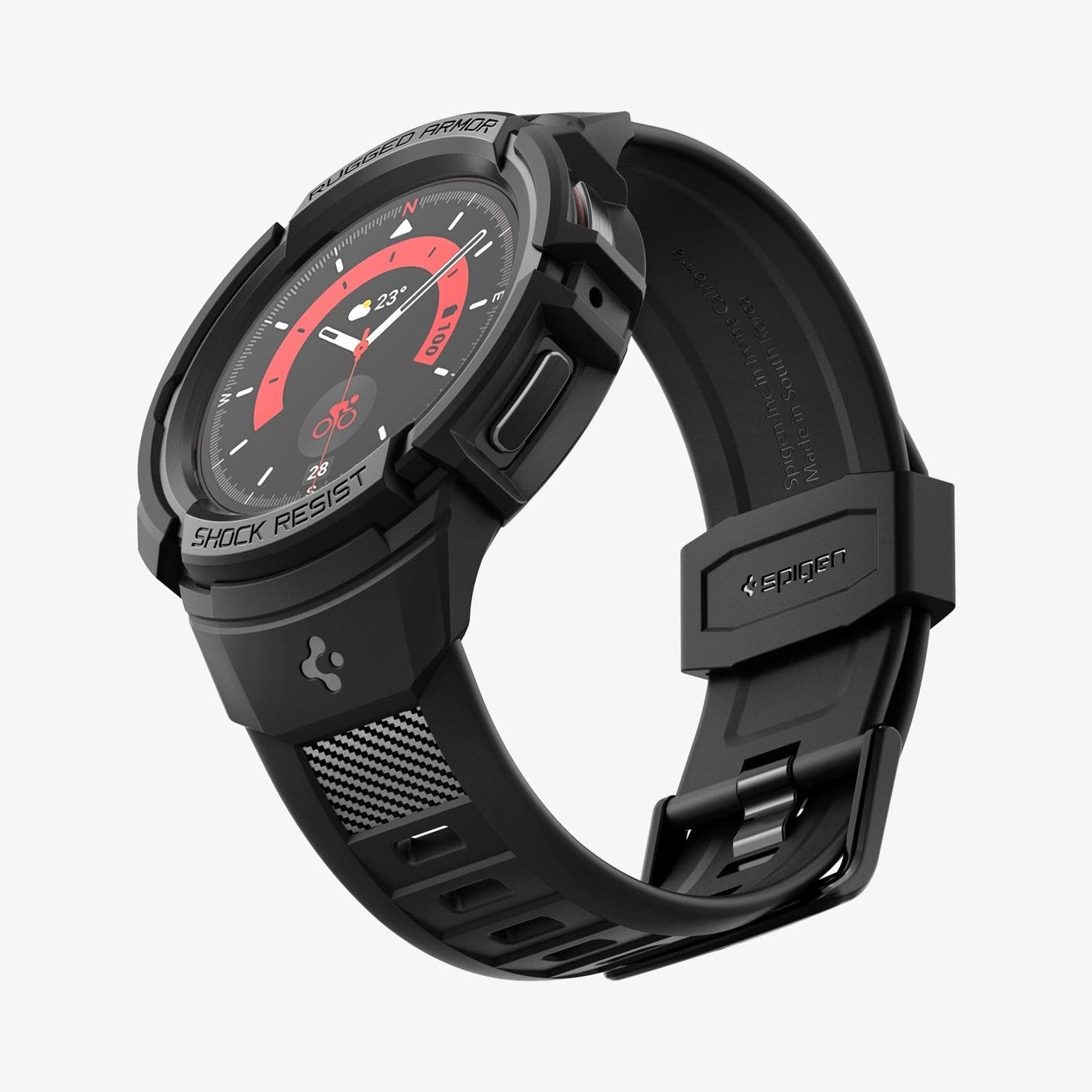 ACS05301 - Galaxy Watch 5 Pro (45mm) Case Rugged Armor Pro in black showing the front, bottom and inside of band