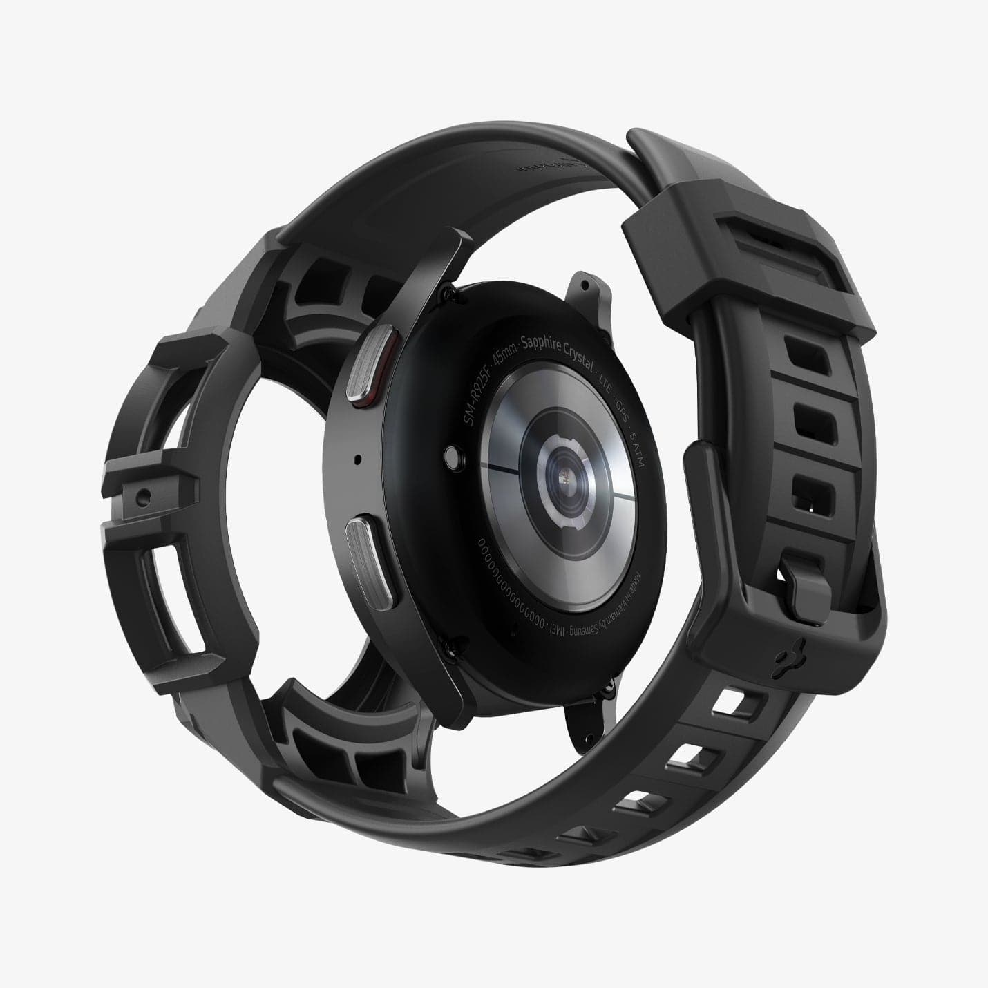 ACS05301 - Galaxy Watch 5 Pro (45mm) Case Rugged Armor Pro in black showing the back with watch face hovering away from band