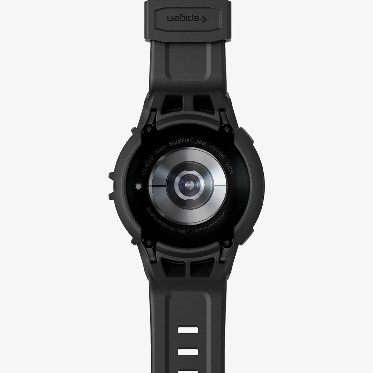 ACS05301 - Galaxy Watch 5 Pro (45mm) Case Rugged Armor Pro in black showing the back with watch band laid out flat