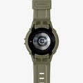 ACS05913 - Galaxy Watch 5 Pro (45mm) Case Rugged Armor Pro in vintage khaki showing the back with watch band laid out flat