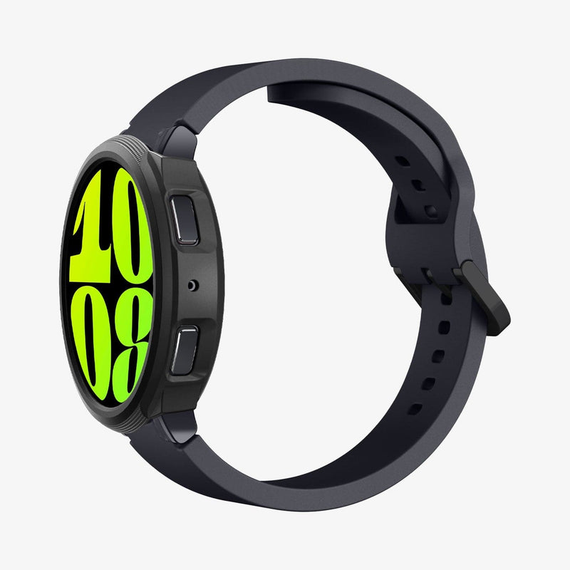 ACS06392 - Galaxy Watch 6 (44mm) Case Liquid Air in matte black showing the side, front and inside of band